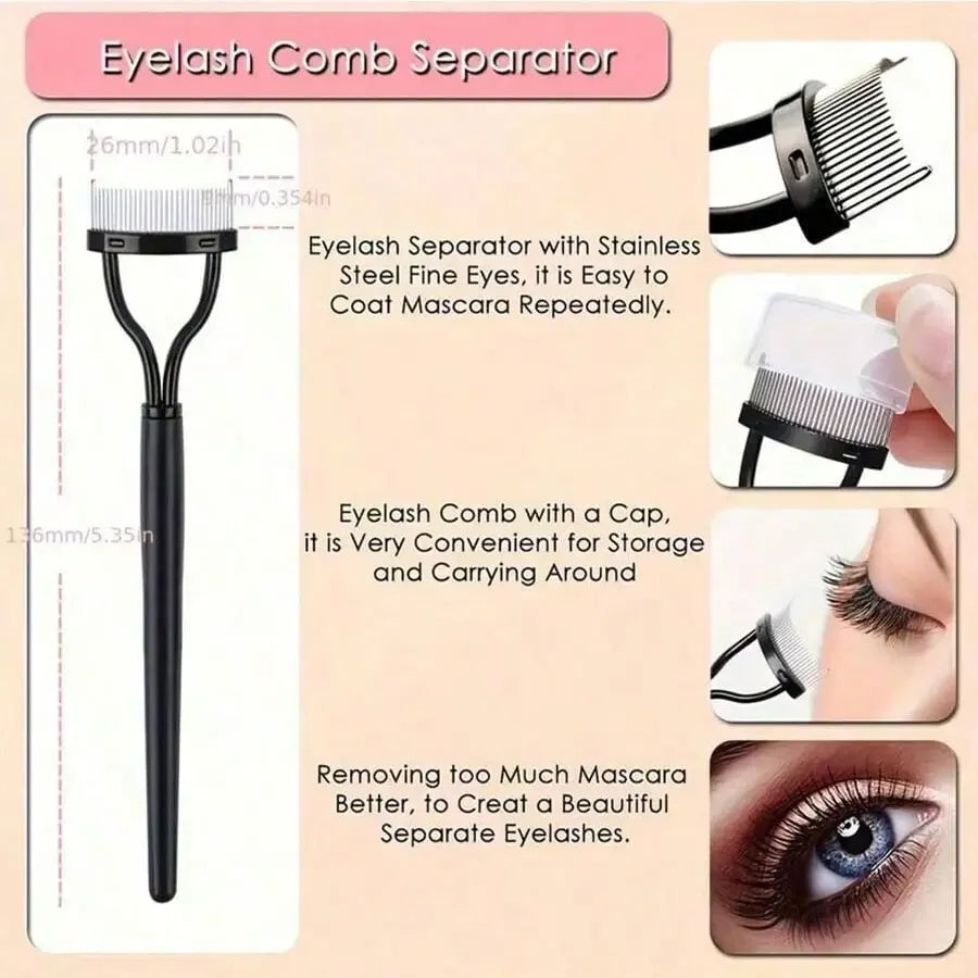 11-in-1 Eyelash Curler & Grooming Kit – Stainless Steel Curler with Comb, Brush & Silicone Pads