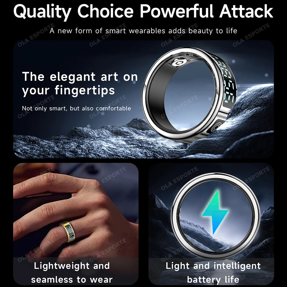 Smart Ring with Touch Display Heart Rate Sleep Tracker IP68 Waterproof Android iOS