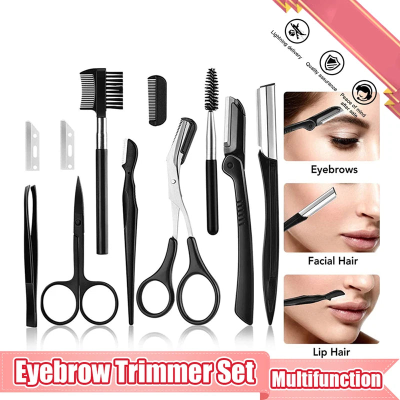 3–11PCS Eyebrow Grooming Tool Set – Stainless Steel Scissors, Tweezers, Razor & Brow Comb Makeup Kit