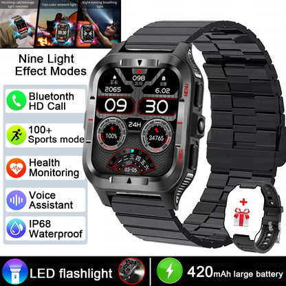 Men’s GPS Sports Smart Watch | Bluetooth Call | 480mAh Long Battery | LED Flashlight | 100+ Sport Modes | Life Waterproof