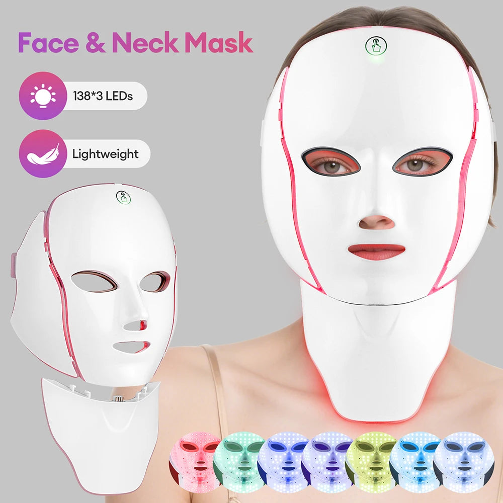 7-Color LED Face & Neck Light Therapy Mask – Electric Facial Skincare Mask with Remote Control