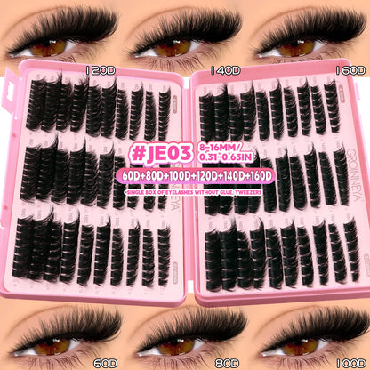 GROINNEYA Lash Clusters Kit – Cat Eye Cluster Eyelash Extensions with Lash Bond & Seal, DIY Large-Capacity Lash Kit