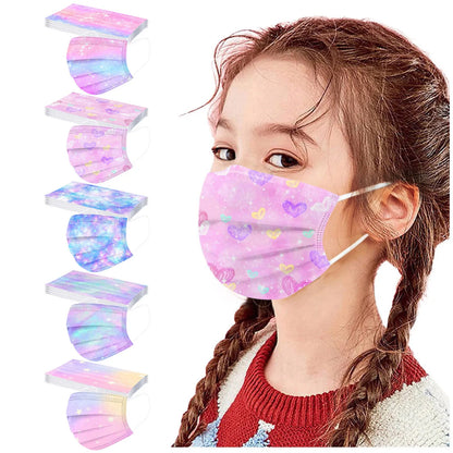 Children’s Gradient Star Disposable Face Masks – 3-Ply Non-Woven, Outdoor Use, Cute Printed Design (50 Pack)
