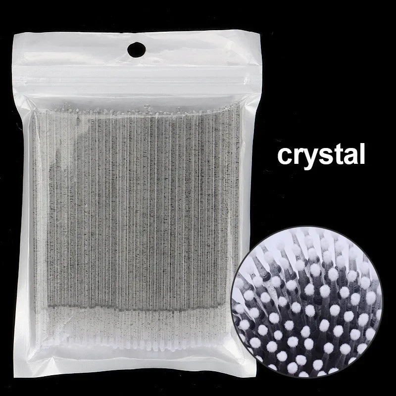 500/1000PCS Eyelash Cleaning Brushes – Colorful Crystal Handle Micro Brushes for Lash Extension Care, Makeup Removal, and Beauty Tools