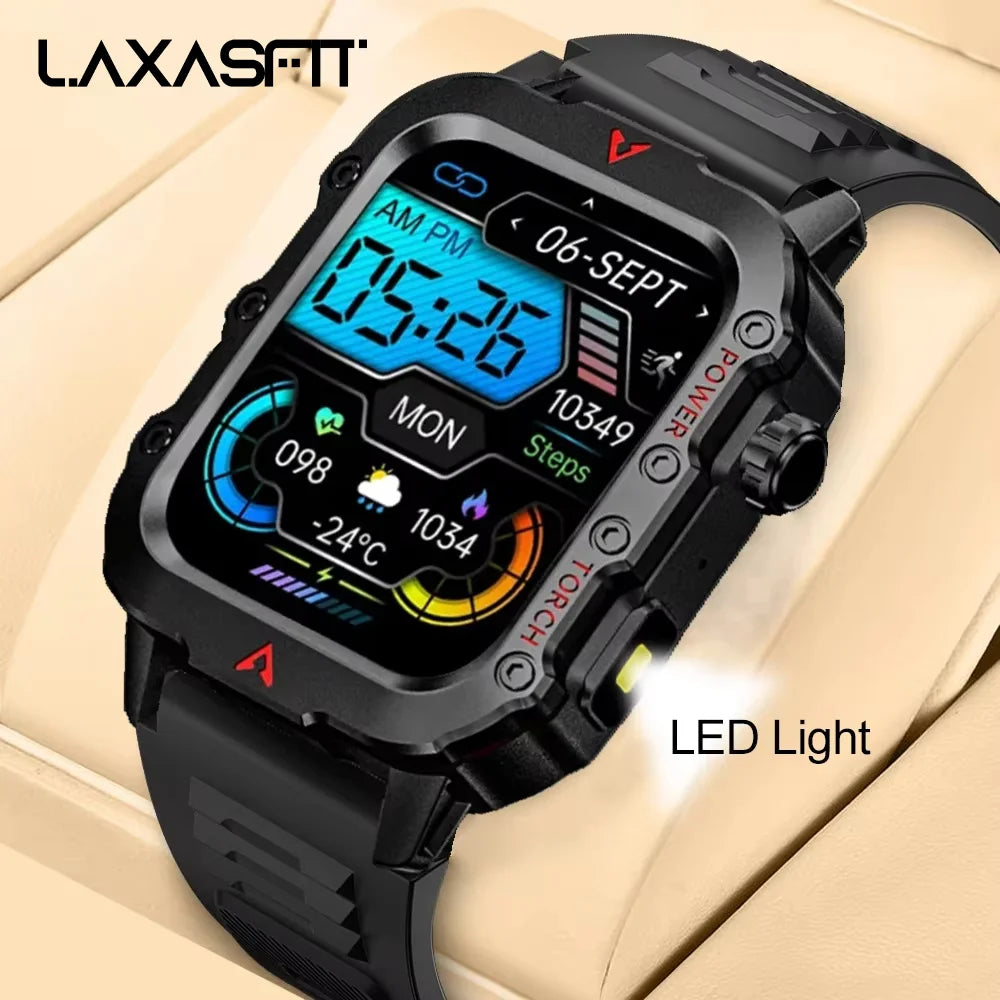 LAXASFIT Men’s Smart Watch with LED Flashlight | Bluetooth Call Sports Watch | Fitness & Activity Tracker