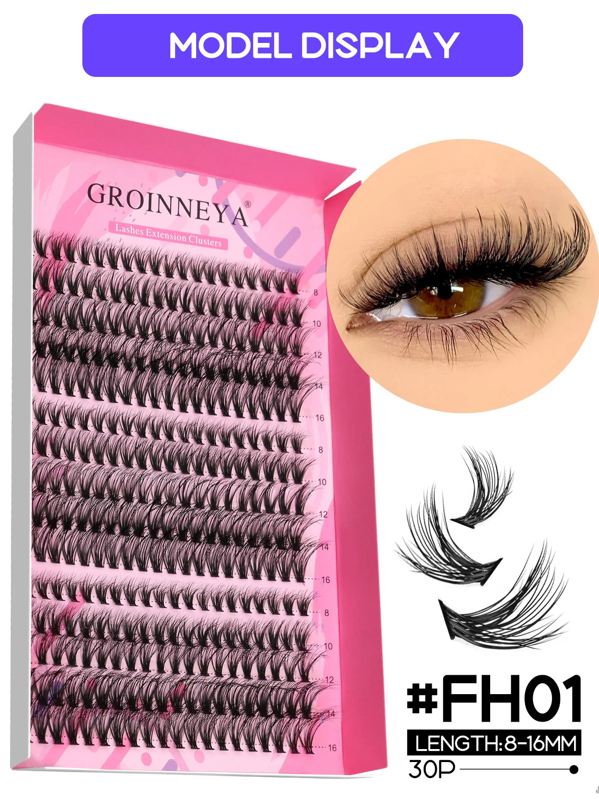 GROINNEYA DIY Lash Extension Kit – Cluster & Individual Lashes with Bond & Seal