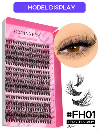 GROINNEYA DIY Lash Extension Kit – Cluster & Individual Lashes with Bond & Seal