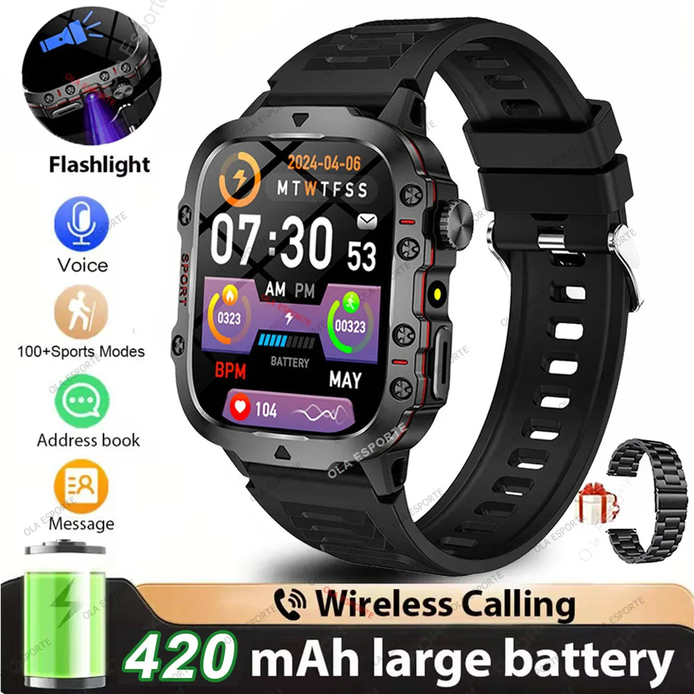 Rugged Military GPS Smart Watch for Men – Bluetooth Call, Heart Rate, Blood Oxygen, AI Voice, Sport & Waterproof