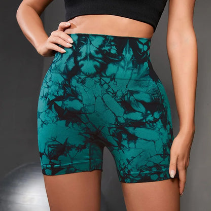 Women’s High Waisted Yoga Shorts – Seamless Tie Dye Workout Shorts for Gym, Running, Cycling & Fitness