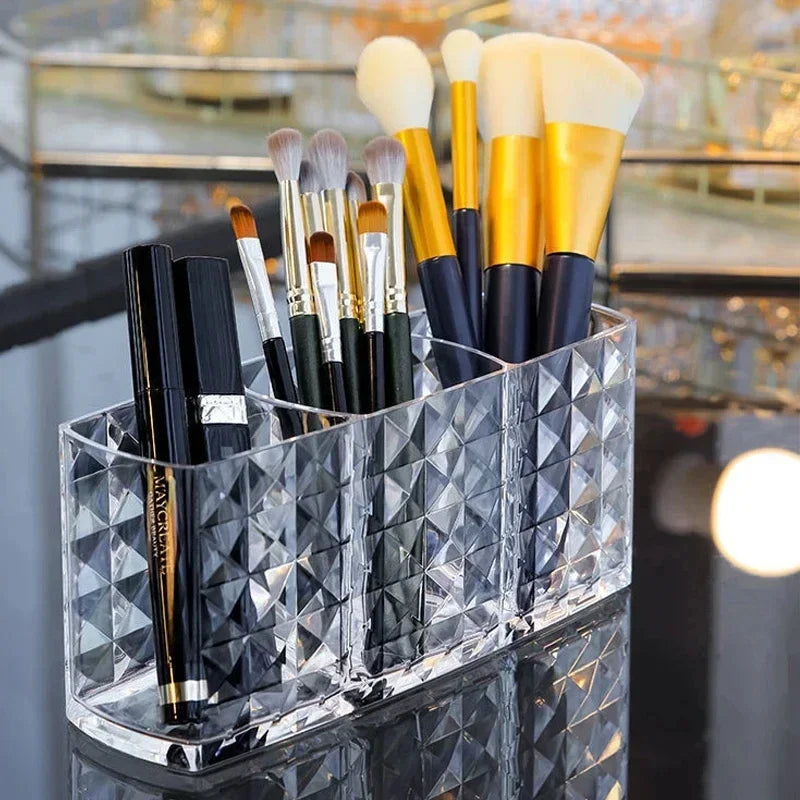 Clear Acrylic Makeup Brush & Cosmetic Organizer – Lipstick, Nail Polish & Jewelry Storage Box