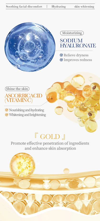 10-30 Pcs SADOER 24K Gold Vitamin C & Hyaluronic Acid Facial Masks – Moisturizing, Firming & Hydrating Skincare Treatment