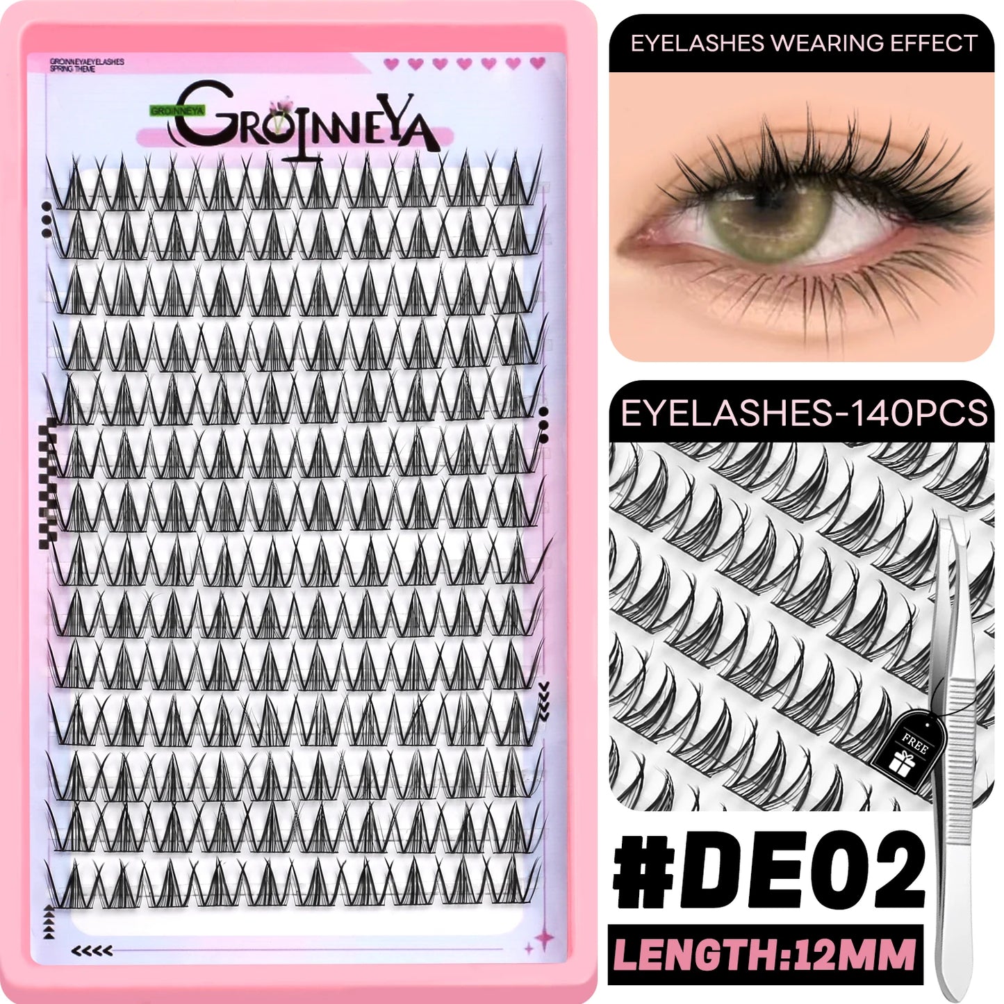 GROINNEYA DIY Lash Clusters – Natural & Manga Styles | Soft Lightweight Synthetic Lashes | Customizable False Eyelash Extensions Kit