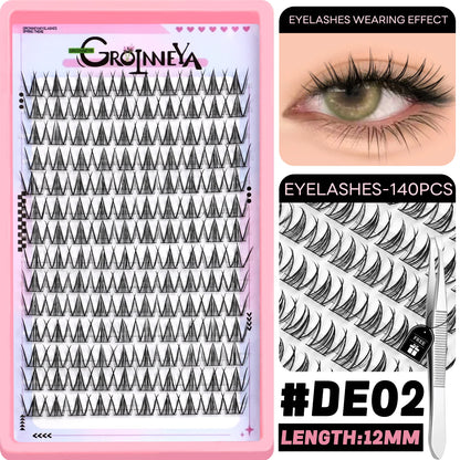 GROINNEYA DIY Lash Clusters – Natural & Manga Styles | Soft Lightweight Synthetic Lashes | Customizable False Eyelash Extensions Kit