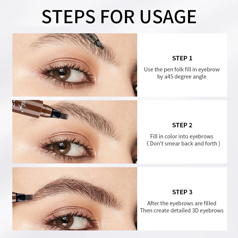 4 Tip Eyebrow Pencil Waterproof Long Lasting Micro Fork Brow Pen Natural Look