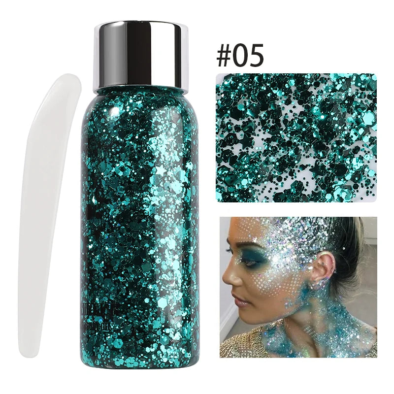 Body Glitter Gel with Sequins – Long-Lasting Face, Eyes & Hair Makeup for Festivals, Parties & Mermaid Looks