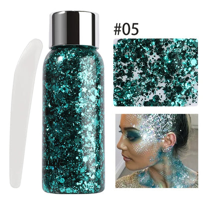 Body Glitter Gel with Sequins – Long-Lasting Face, Eyes & Hair Makeup for Festivals, Parties & Mermaid Looks