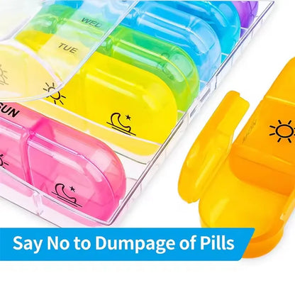 Weekly Pill Organizer Box – 7 Day Portable Travel Medicine Case with 14 Compartments for Pills, Vitamins & Supplements