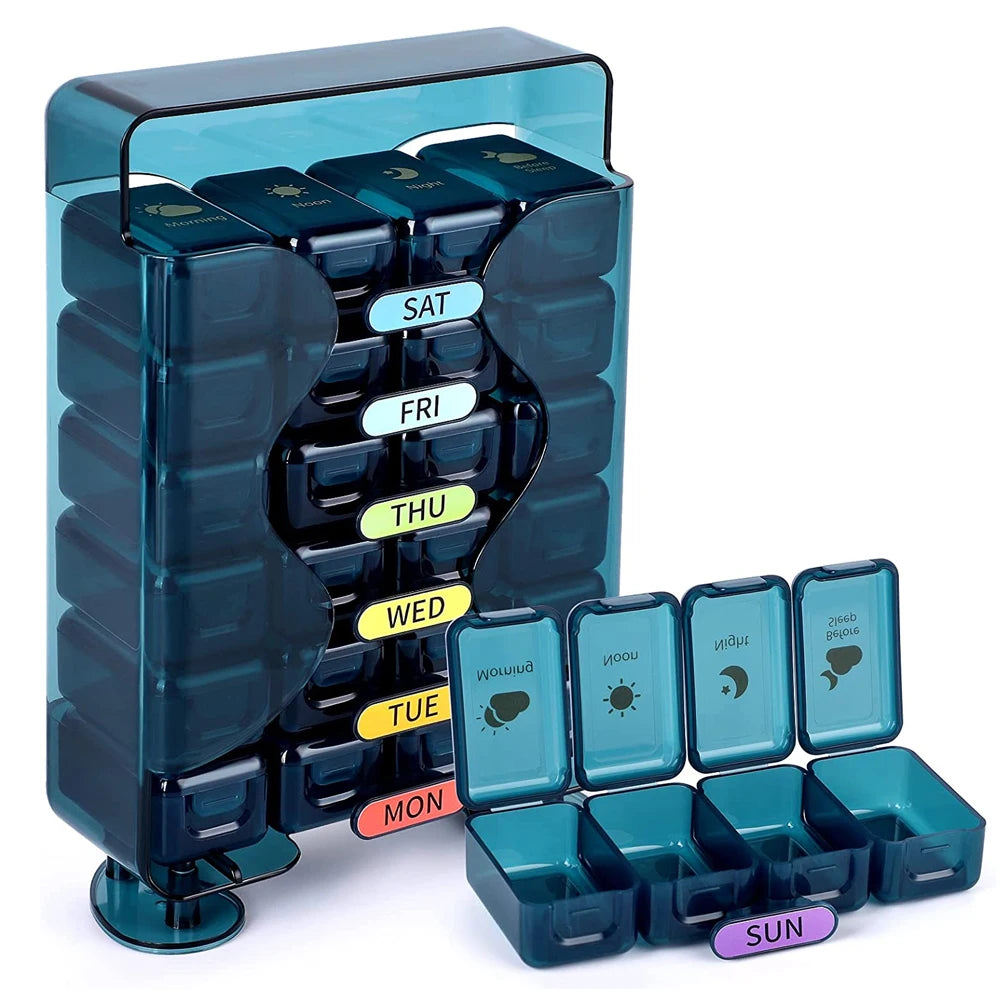 Weekly Pill Organizer 4 Times a Day – Large 7-Day Pill Box with Drawer Design | Travel Medication Case | BPA-Free Pill Storage