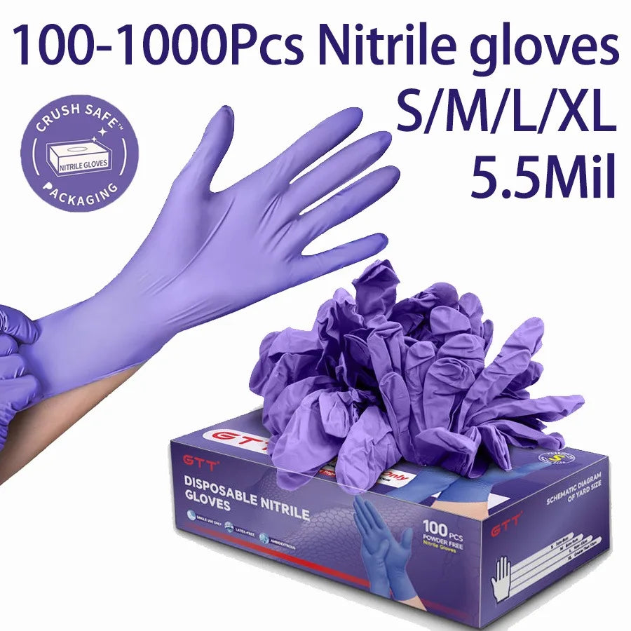 GTT Nitrile Disposable Gloves 5.5 Mil Powder Free Latex Free Purple S-XL