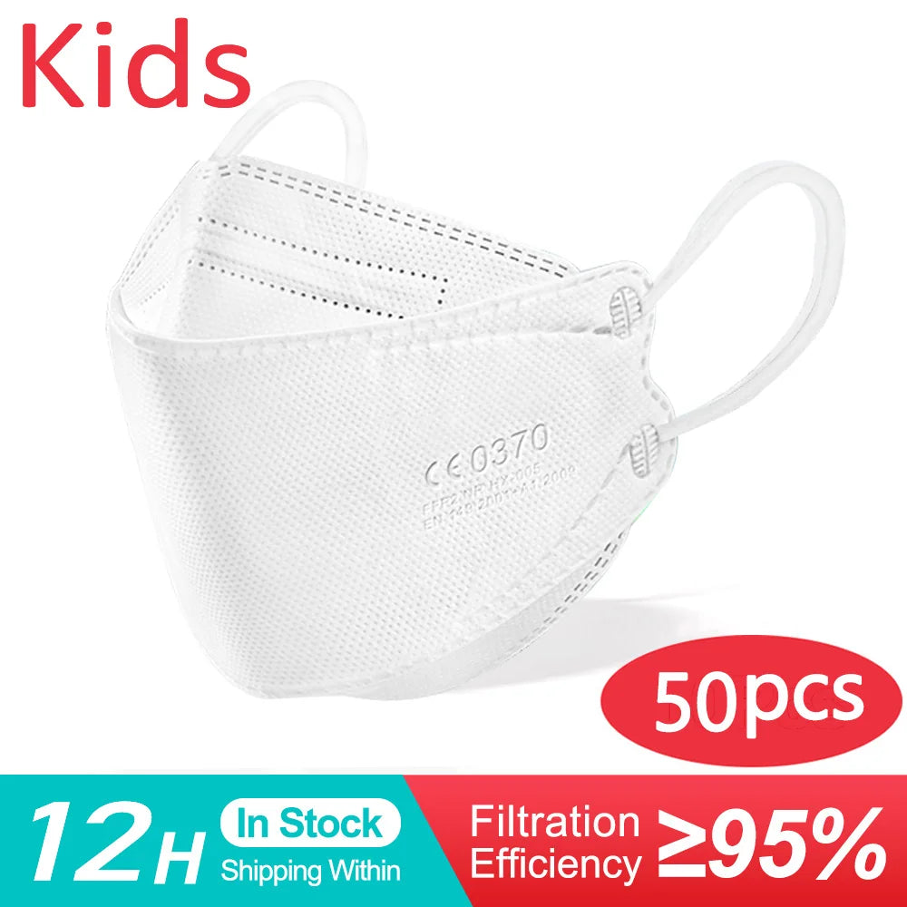 10–200 PCS Kids KN95 Face Masks – 4-Layer FFP2 Protective Masks for Children Ages 6–14, Dustproof & Comfortable, for Boys & Girls