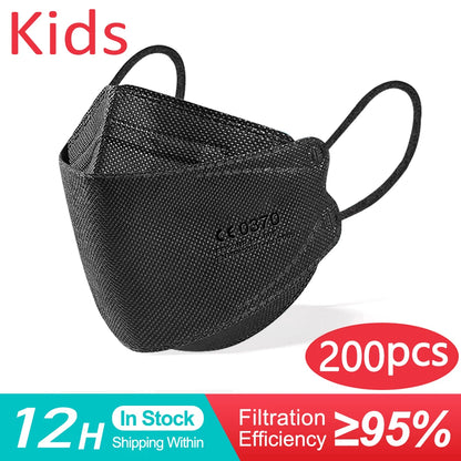 10–200 PCS Kids KN95 Face Masks – 4-Layer FFP2 Protective Masks for Children Ages 6–14, Dustproof & Comfortable, for Boys & Girls