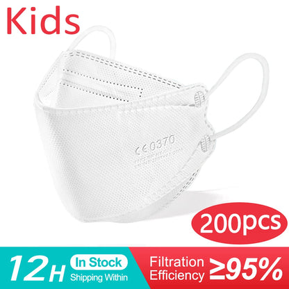 10–200 PCS Kids KN95 Face Masks – 4-Layer FFP2 Protective Masks for Children Ages 6–14, Dustproof & Comfortable, for Boys & Girls