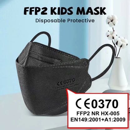 10–200 PCS Kids KN95 Face Masks – 4-Layer FFP2 Protective Masks for Children Ages 6–14, Dustproof & Comfortable, for Boys & Girls