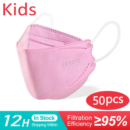 10–200 PCS Kids KN95 Face Masks – 4-Layer FFP2 Protective Masks for Children Ages 6–14, Dustproof & Comfortable, for Boys & Girls