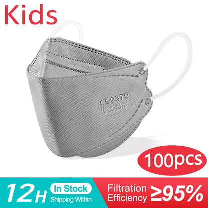 10–200 PCS Kids KN95 Face Masks – 4-Layer FFP2 Protective Masks for Children Ages 6–14, Dustproof & Comfortable, for Boys & Girls