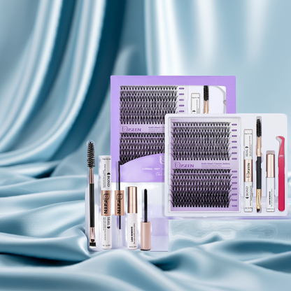 ISEEN DIY Lash Extension Kit – Mixed Style Lash Clusters with Bond & Seal, Remover, Tweezers & Lash Brush for Self-Application
