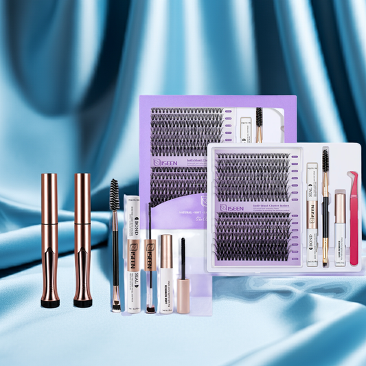 ISEEN DIY Lash Extension Kit – Mixed Style Lash Clusters with Bond & Seal, Remover, Tweezers & Lash Brush for Self-Application