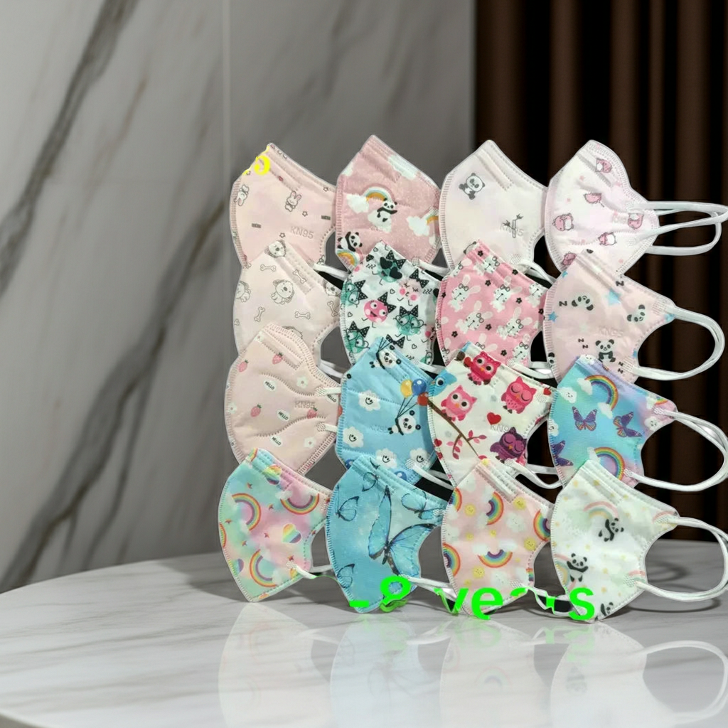 Kids KN95/FFP2 Face Masks – 5-Layer Protective Cartoon Design, Comfortable CE-Certified Disposable Masks for Boys & Girls (Ages 3–15)